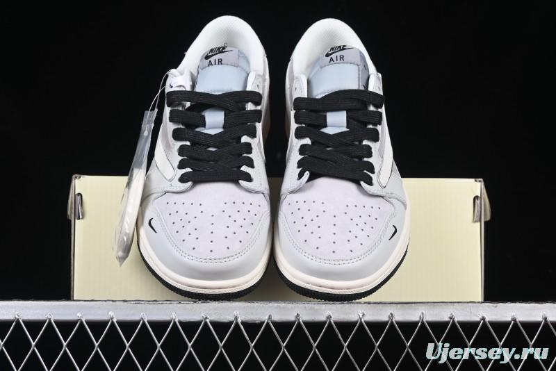 Nike Travis Scott x Fragment Design x Air Jordan 1 Low OG SP AJ1 Retro Sneakers in Summer Cicada Grey - XZ6898-001