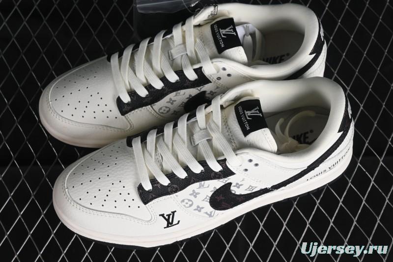 Nike Dunk Low LV Collaboration - Monogram Beige Black Hook SB Low Top Casual Skate Shoes - FC1688-189