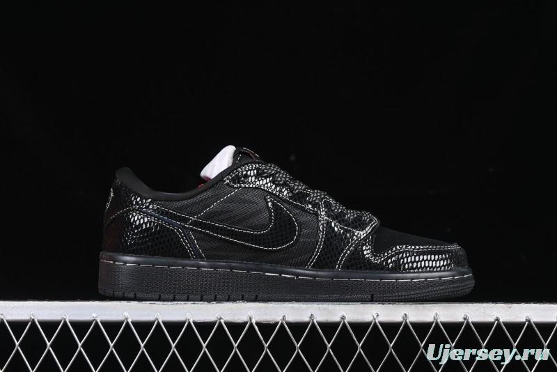 Nike Travis Scott x Fragment Design x Air Jordan 1 Low OG SP AJ1 Year of the Snake Limited Black Snake Web Low Top Casual Sneakers - CH6336-018
