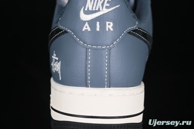Nike Air Force 1 '07 Low Stussy Collaboration Bright Blue Black Swoosh Low-Top Casual Sneakers - XZ3328-198