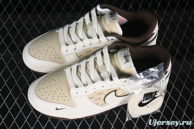 Nike SB Dunk Low Stussy Collaboration Double Swoosh Chocolate Anniversary Custom Low-Top Casual Skate Shoes - XS6089-505