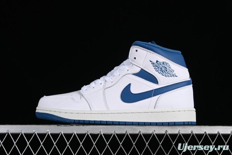 Nike Air Jordan 1 Mid Industrial Blue Basketball Shoes with Air Cushion - FN5215-141