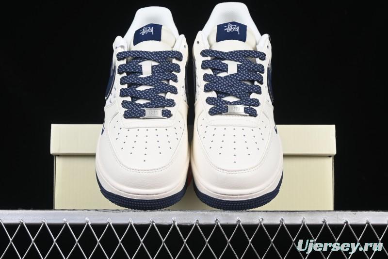 Nike Air Force 1 '07 Low Stussy Collaboration - Navy Blue & Off-White Low-Top Casual Sneakers - XZ3328-568