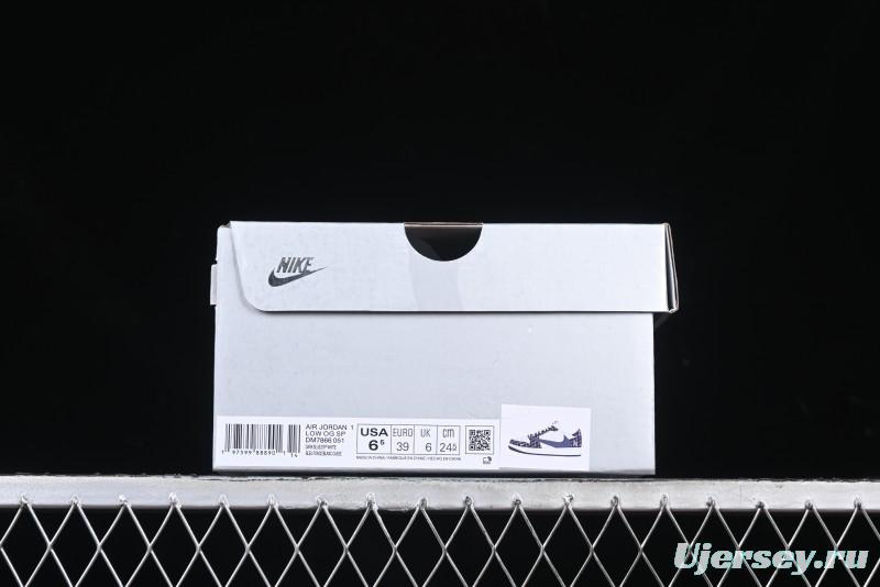 Nike Travis Scott x Fragment Design x Air Jordan 1 Low OG SP AJ1 MLB Collaboration White Blue Denim Low-top Casual Sneakers - DM7866-051