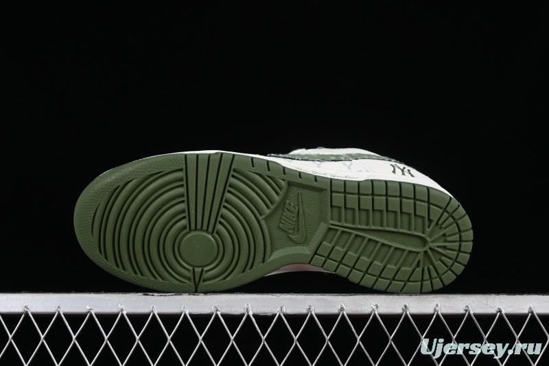 Nike SB Dunk Low MLB Collaboration - Green Denim Anniversary Custom Low-Top Casual Skate Shoes - DQ1098-345