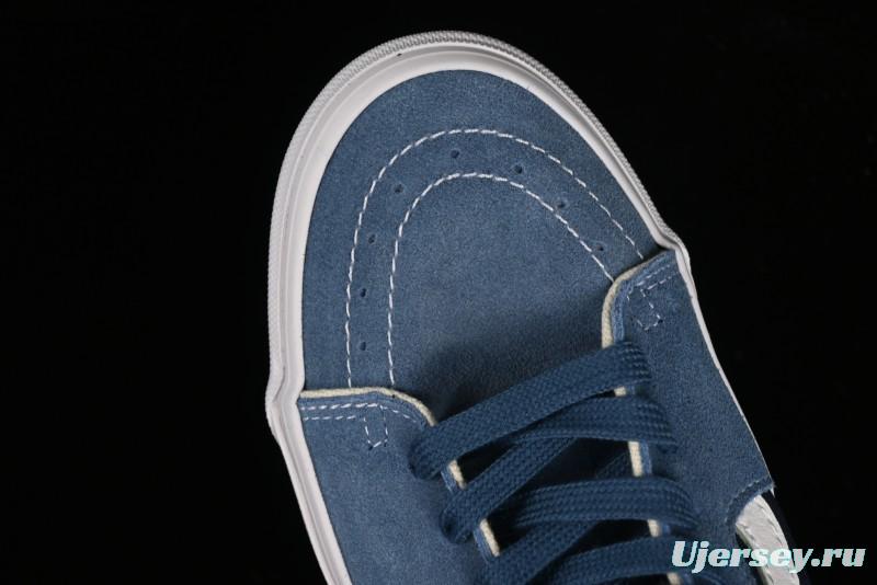 Vans Sk8-Mid Reissue 83 High-End Retro Skate Shoes with Blue Patchwork Suede - VN000CQQDWR