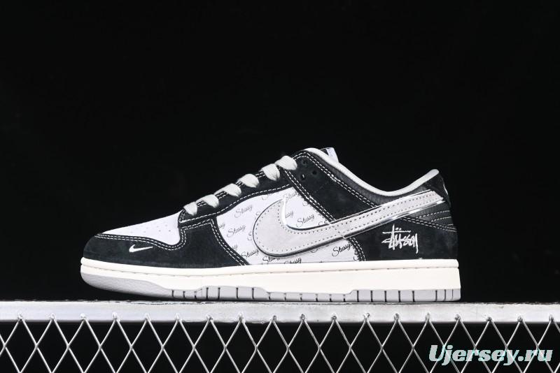 Nike SB Dunk Low Stussy Collaboration - Black Grey Pig Leather Anniversary Custom Edition Low-Top Casual Sneakers - XX3168-008