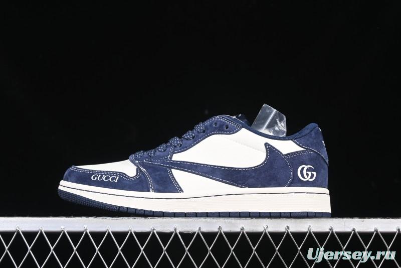Nike Travis Scott x Fragment Design x Air Jordan 1 Low OG SP AJ1 Collaboration Sneakers - Prussian Blue - XS3086-006