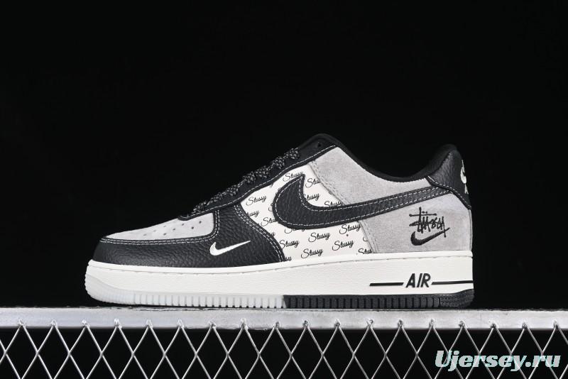 Nike Air Force 1 '07 Low Stussy Collaboration Black Leather Low-Top Casual Sneakers - CH6336-518