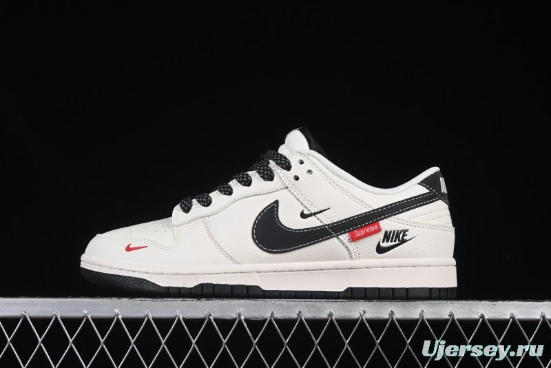 Nike SB Dunk Low Supreme Collaboration Beige Black Small Swoosh Anniversary High-End Custom Low-Top Casual Sneakers - HH7518-035