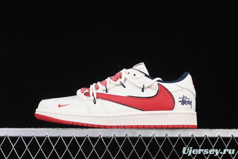 Nike Travis Scott x Fragment Design x Air Jordan 1 Low OG SP AJ1 Retro Sneakers with Reverse Swoosh - SJ0086-138