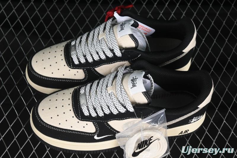 Nike Air Force 1 '07 Low Stussy Collaboration Beige Black Low-Top Casual Sneakers - XZ6188-762