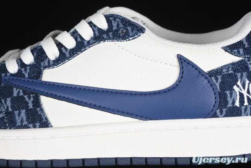 Nike Travis Scott x Fragment Design x Air Jordan 1 Low OG SP AJ1 MLB Collaboration White Blue Denim Low-top Casual Sneakers - DM7866-051