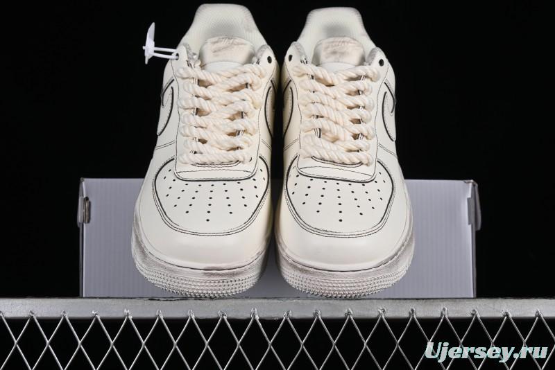 Nike Air Force 1 '07 Low Casual Sneakers with Hemp Rope Laces and Distressed Design - 315122-333