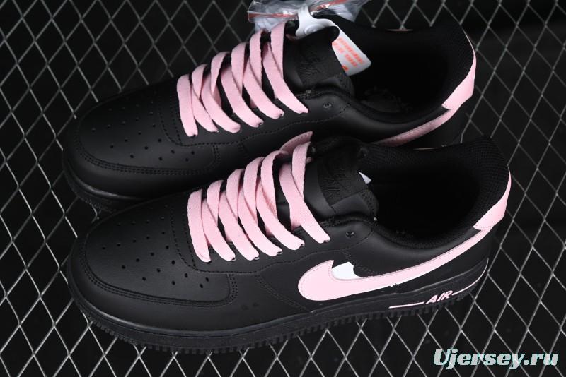Nike Air Force 1 '07 Low Casual Sneakers with Black & Pink Double Swoosh - CW2288-028