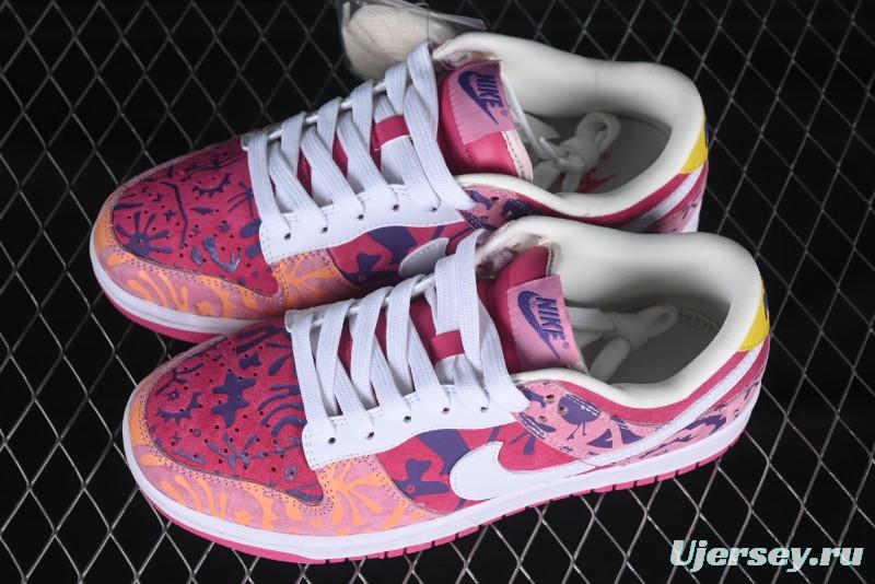 Nike SB Dunk Low Color Embossed Pink with White Swoosh Anniversary Custom Low-Top Casual Skate Shoes - XD6188-047