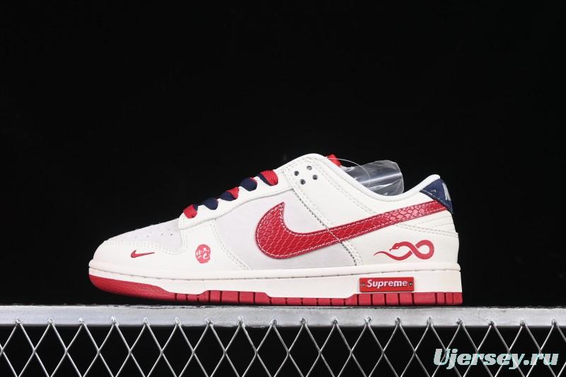 Nike SB Dunk Low Supreme Collaboration Year of the Snake Limited Edition Red Snake Print Anniversary Custom Low-Top Casual Sneakers - XS1086-015