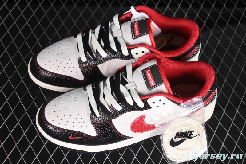 Nike SB Dunk Low Supreme Year of the Snake Limited Edition Red Black Snake Print Anniversary Custom Low-Top Casual Skate Shoes - XS1086-014