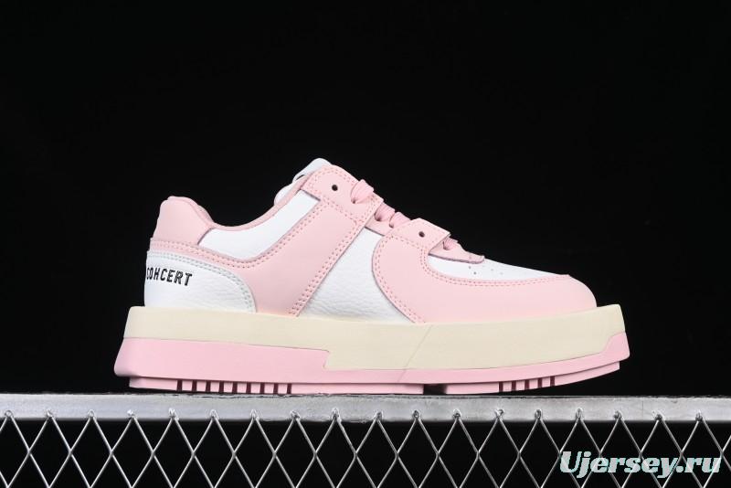Choco Concert Leather Round Square Asymmetrical Fashion Sneakers White Pink - AJE5