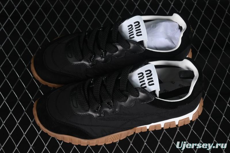 Miu Miu Suede Round Toe Lace-Up Women's Low-Top Casual Shoes - 99D4