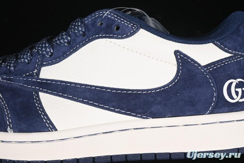 Nike Travis Scott x Fragment Design x Air Jordan 1 Low OG SP AJ1 Collaboration Sneakers - Prussian Blue - XS3086-006