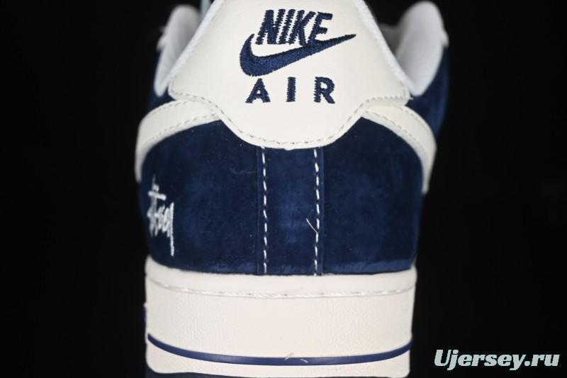 Nike Air Force 1 '07 Low Stussy Collaboration Dark Blue Suede White Swoosh Low-Top Casual Sneakers - XZ6188-673