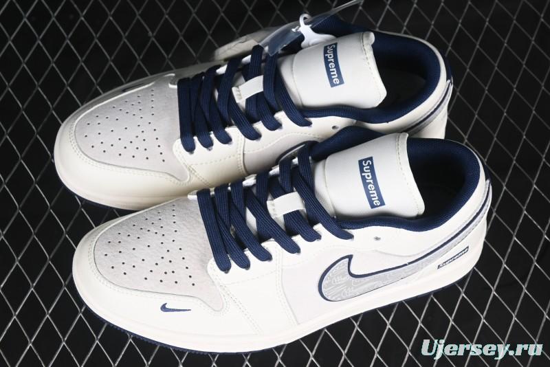 Nike Air Jordan 1 Low Supreme Collaboration - Shadow Swoosh Custom Retro Basketball Shoes - XX3318-368