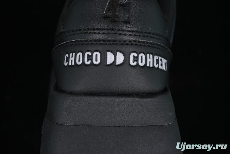 Choco Concert Leather Round Square Asymmetric Fashion Sneakers Black - AJE5