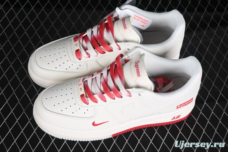 Nike Air Force 1 '07 Low Supreme Collaboration Beige Red Color Block Low-Top Casual Sneakers - BB7577-216