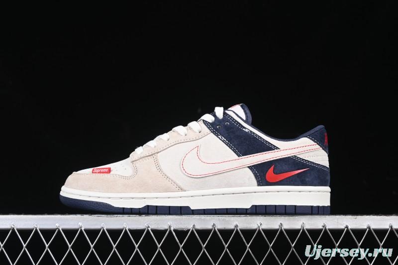 Nike SB Dunk Low Supreme Collaboration - Two-Tone White Swoosh Anniversary Customized Low-Top Casual Skate Shoes - DJ2024-045