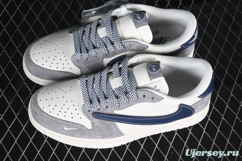 Nike Travis Scott x Fragment Design x Air Jordan 1 Low OG SP AJ1 Retro Sneakers with Reverse Swoosh - CF3688-066