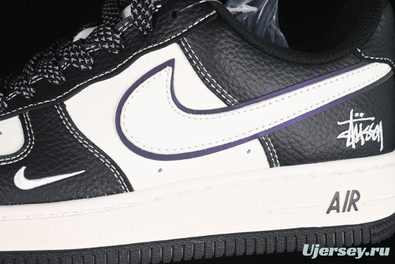 Nike Air Force 1 '07 Low Stussy Collaboration Black & White Swoosh Casual Sneakers - XZ6188-081