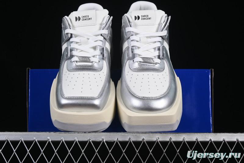 Choco Concert Leather Asymmetrical Fashion Sneakers Silver White - AJE5