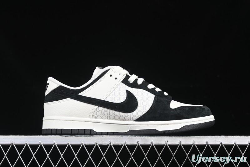 Nike SB Dunk Low Gucci Collaboration Black White Lettering Anniversary High-End Custom Low-Top Casual Skate Shoes - DJ2024-098
