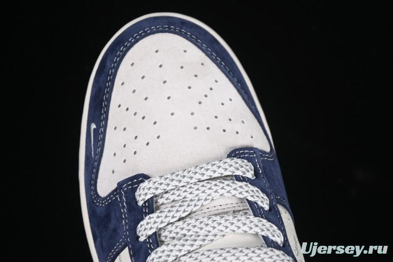 Nike SB Dunk Low Stussy Collaboration Black Blue Suede Anniversary Custom Low-Top Casual Skate Shoes - XS1086-013