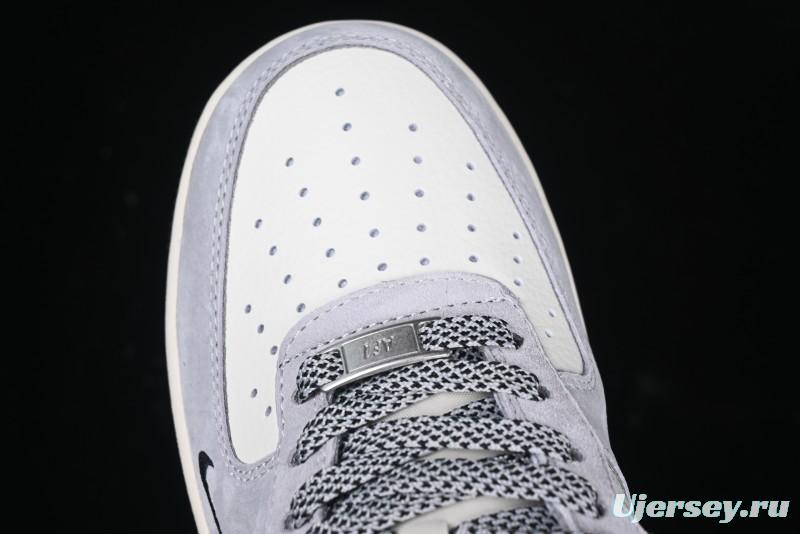 Nike Air Force 1 '07 Low Stussy Collaboration Grey Pigskin Black Swoosh Low-Top Casual Sneakers - XZ3318-099