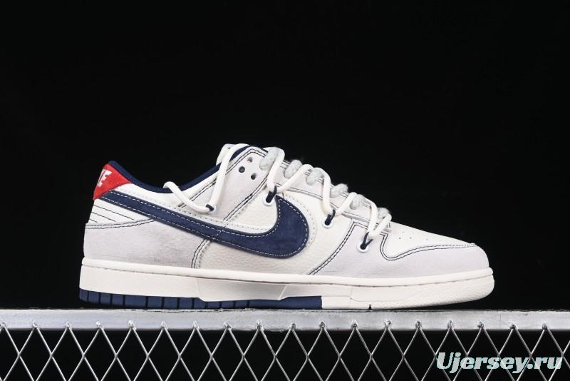 Nike SB Dunk Low Stussy Anniversary Edition High-End Custom Sneakers with Lace-Up Design in Grey White and Navy - YX5066-240