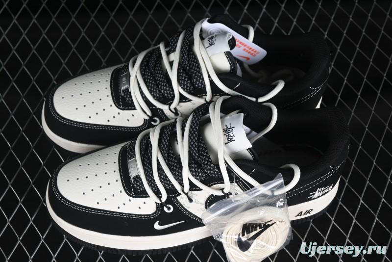 Nike Air Force 1 '07 Low Stussy Collaboration Black White Lace-Up Low-Top Casual Sneakers - SJ1198-108