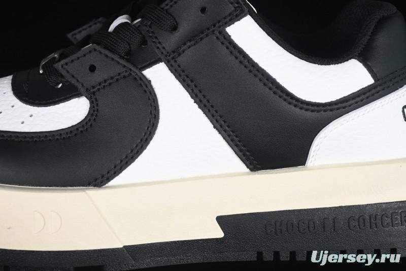 Choco Concert Leather Round Square Asymmetric Fashion Sneakers Black White - AJE5