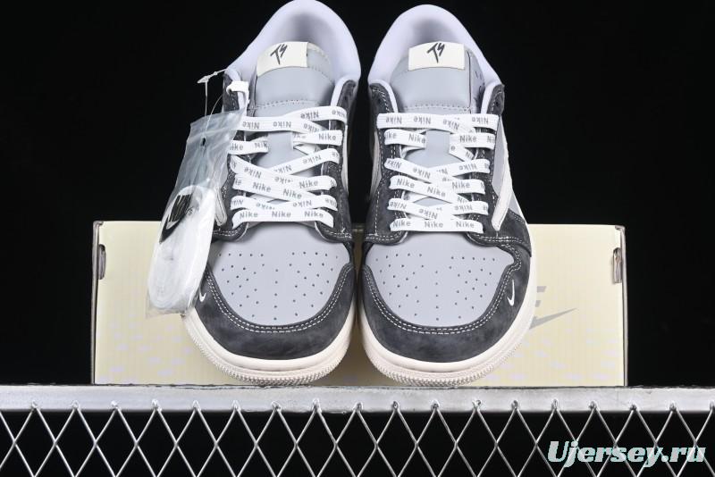 Nike Travis Scott x Fragment Design x Air Jordan 1 Low OG SP AJ1 Retro Sneakers in Traffic Grey - CF3688-055