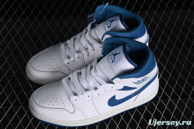 Nike Air Jordan 1 Mid Industrial Blue Basketball Shoes with Air Cushion - FN5215-141
