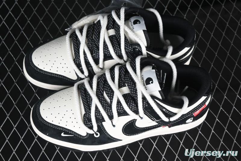 Nike SB Dunk Low Carhartt x Supreme Collaboration - Strap Black Hook Anniversary High-End Custom Low-Top Casual Skate Shoes - YX5066-237