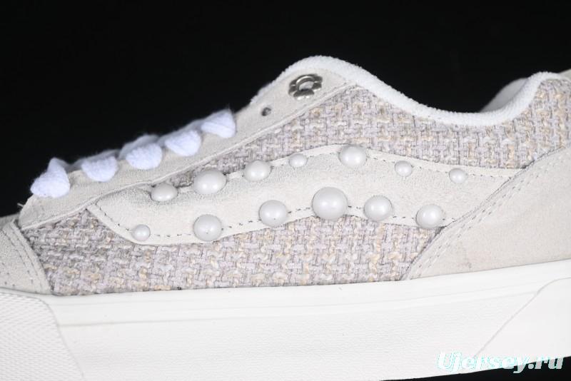 Vans Knu Skool Pearl White Grey Low Top Casual Skate Shoes - VN0007QDBGE