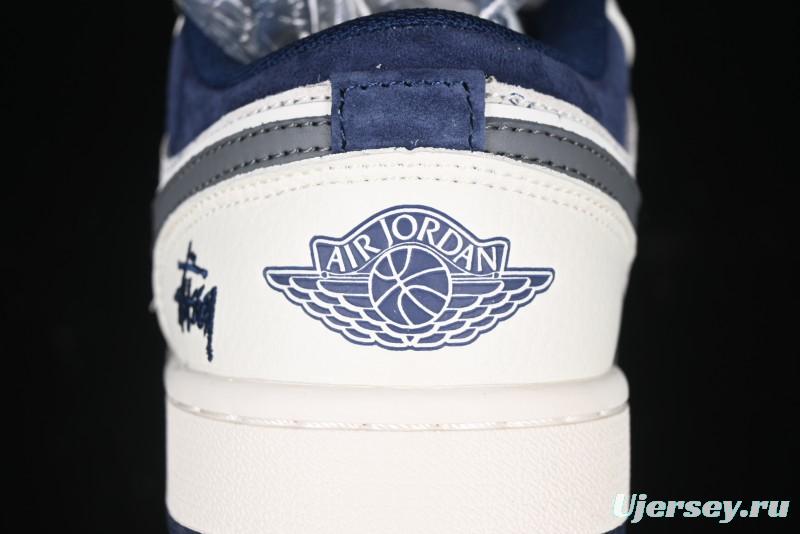 Nike Air Jordan 1 Low Stussy Collaboration - Grey Swoosh Retro Basketball Shoes - XS6086-001