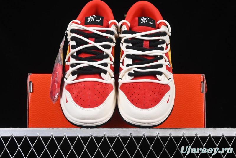 Nike SB Dunk Low Year of the Snake Series Beige Red Yellow Swoosh Anniversary Custom Low-Top Casual Skate Shoes - YX5066-265