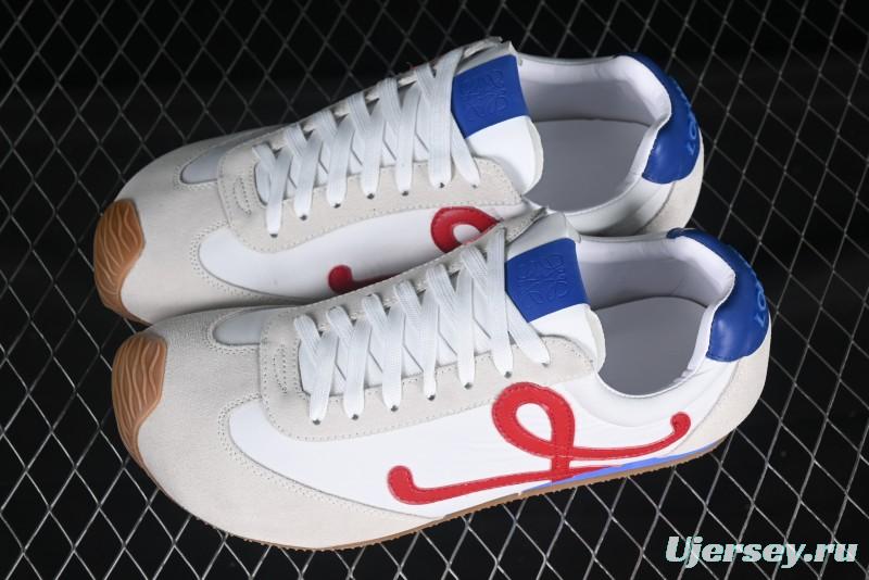 Loewe Ballet Runner 2.0 Sneakers Retro Style Low-Profile Casual Sports Shoes with Asymmetric Toe Design - White Blub