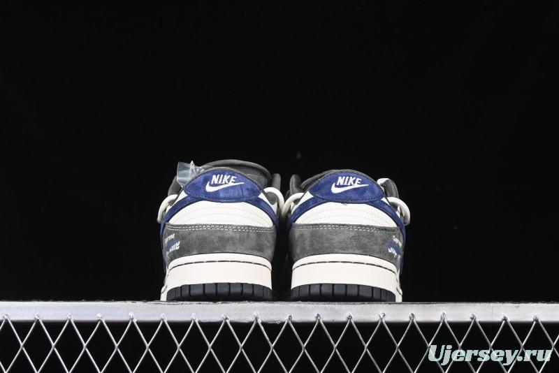 Nike SB Dunk Low Supreme Collaboration - Grey White Blue Swoosh Lace-Up Anniversary Customized Low-Top Casual Skate Shoes - XS1186-100