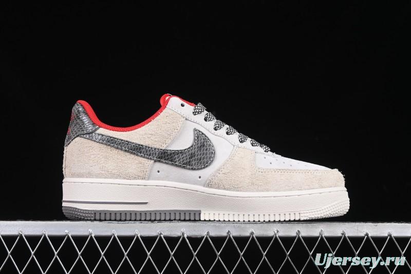 Nike Air Force 1 '07 Low Supreme Collaboration Grey Snake Scale Low-Top Casual Sneakers - DM6688-010