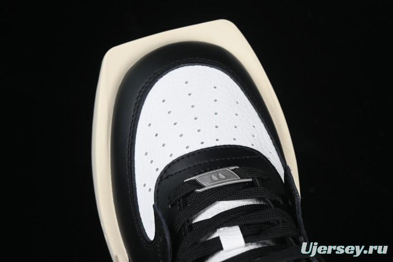 Choco Concert Leather Round Square Asymmetric Fashion Sneakers Black White - AJE5