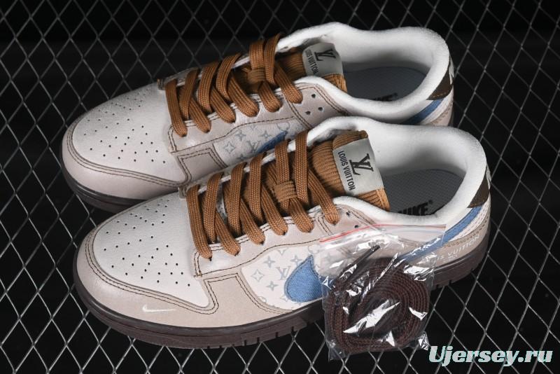 Nike SB Dunk Low LV Collaboration Blue Grey Brown Print Anniversary Custom Low-Top Casual Skate Shoes - CH8311-235